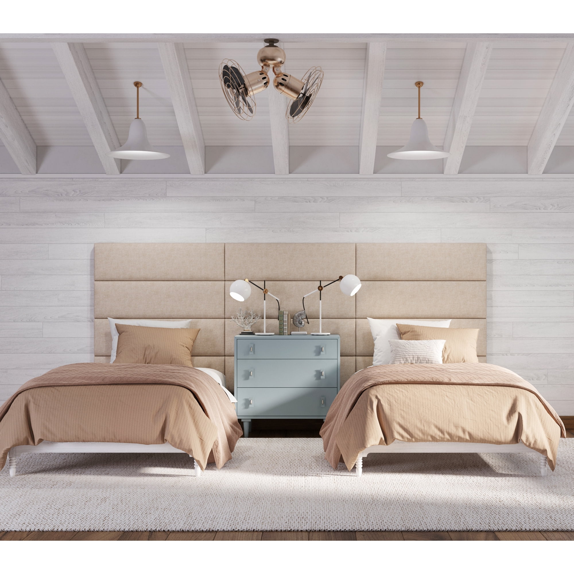 Jaxx Panelist Modern Padded Headboard – Set of 4 Wall Mounted Panels - Queen, Dune Beige Microvelvet