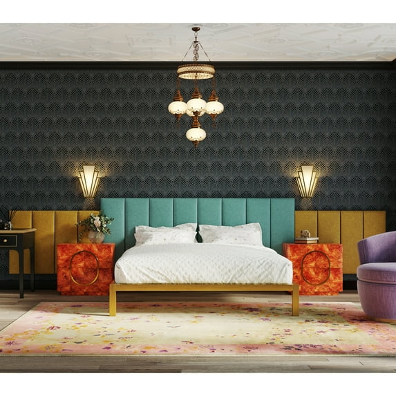 Jaxx Panelist Modern Padded Headboard – Set of 4 Wall Mounted Panels - Queen, Surf Turquoise Microvelvet