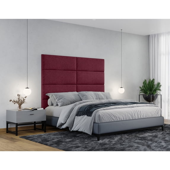 Jaxx Panelist Modern Padded Headboard – Set of 4 Wall Mounted Panels - Queen, Vino Red Microvelvet