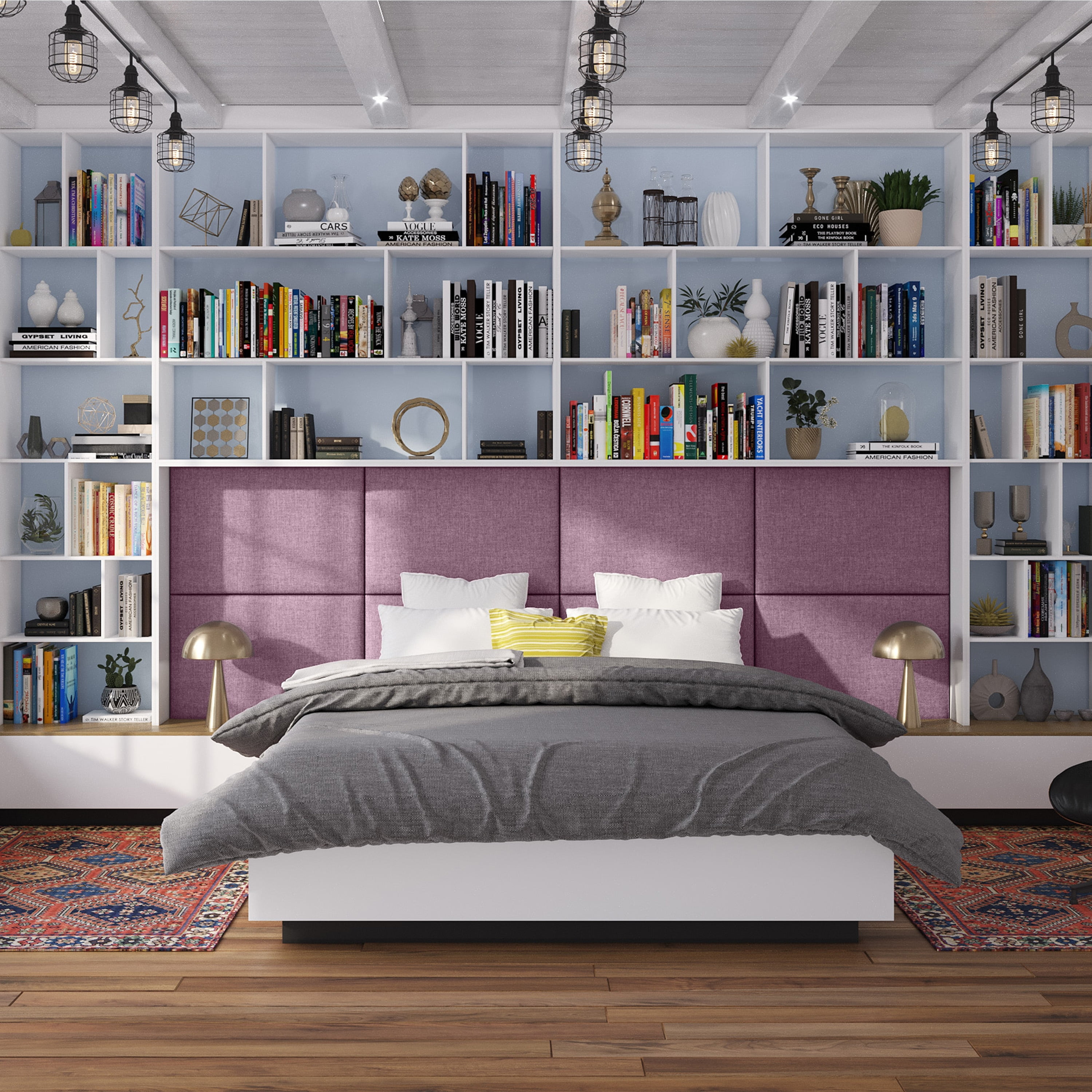 Plum Microvelvet Upholstered Full Wall Panels Set