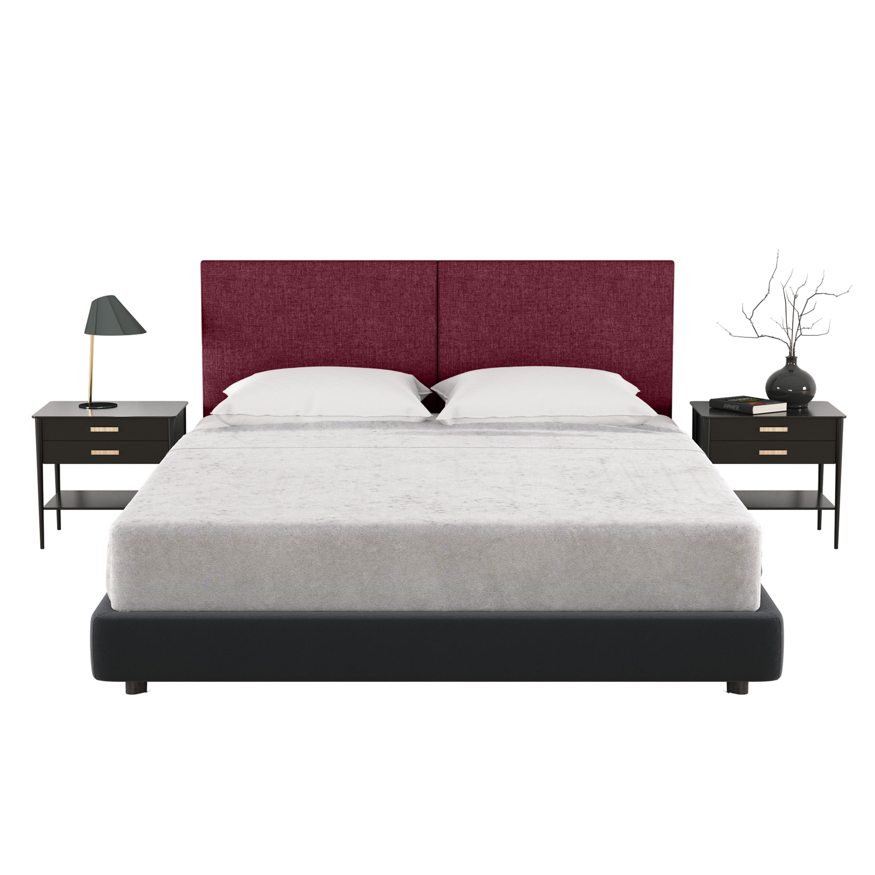 Vino Red Microvelvet Upholstered Full Headboard Panels