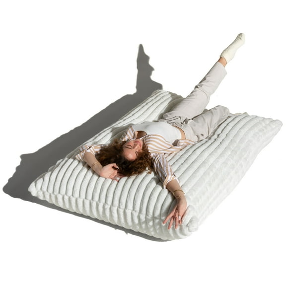 Jaxx Pillow Saxx 5.5-Foot Faux Fur - Luxuriously Soft Bean Bag Floor Pillow and Lounger, Mondo Ivory