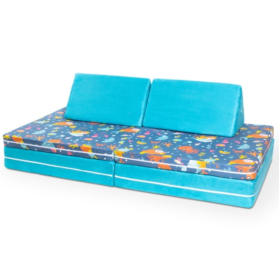 Jaxx Playscape - Imaginative Modular Furniture Playset/Sofa - Fun Kids Patterns, Mermaids / Aqua