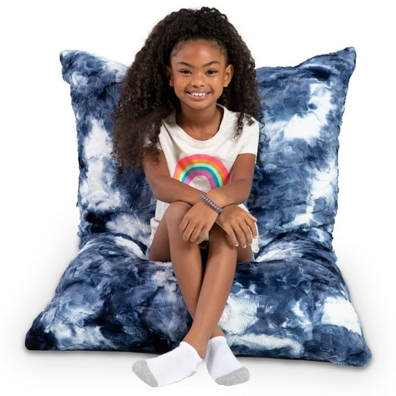 Jaxx Saxx 3.5 Foot Giant Decor Floor Pillow For Kids, Faux-Fur Blue & White Print