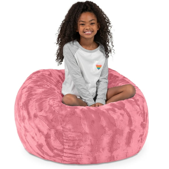 Jaxx Saxx 3 Foot Bean Bag Chair For Kids - Faux Fur - Fun Colors Rose Quartz