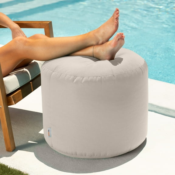 Jaxx Spring Indoor / Outdoor Bean Bag Pouf Ottoman, Pearl