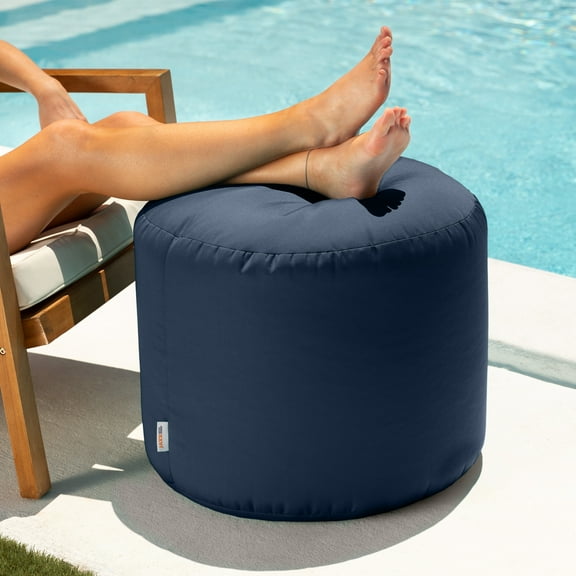 Jaxx Spring Indoor / Outdoor Bean Bag Pouf Ottoman, Navy