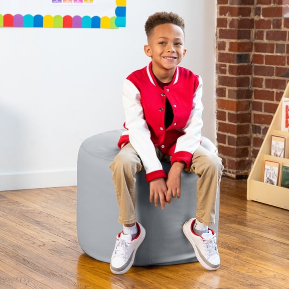 Jaxx Spring Modular Pouf Classroom Bean Bag Seat, Premium Vinyl - Submarine Grey