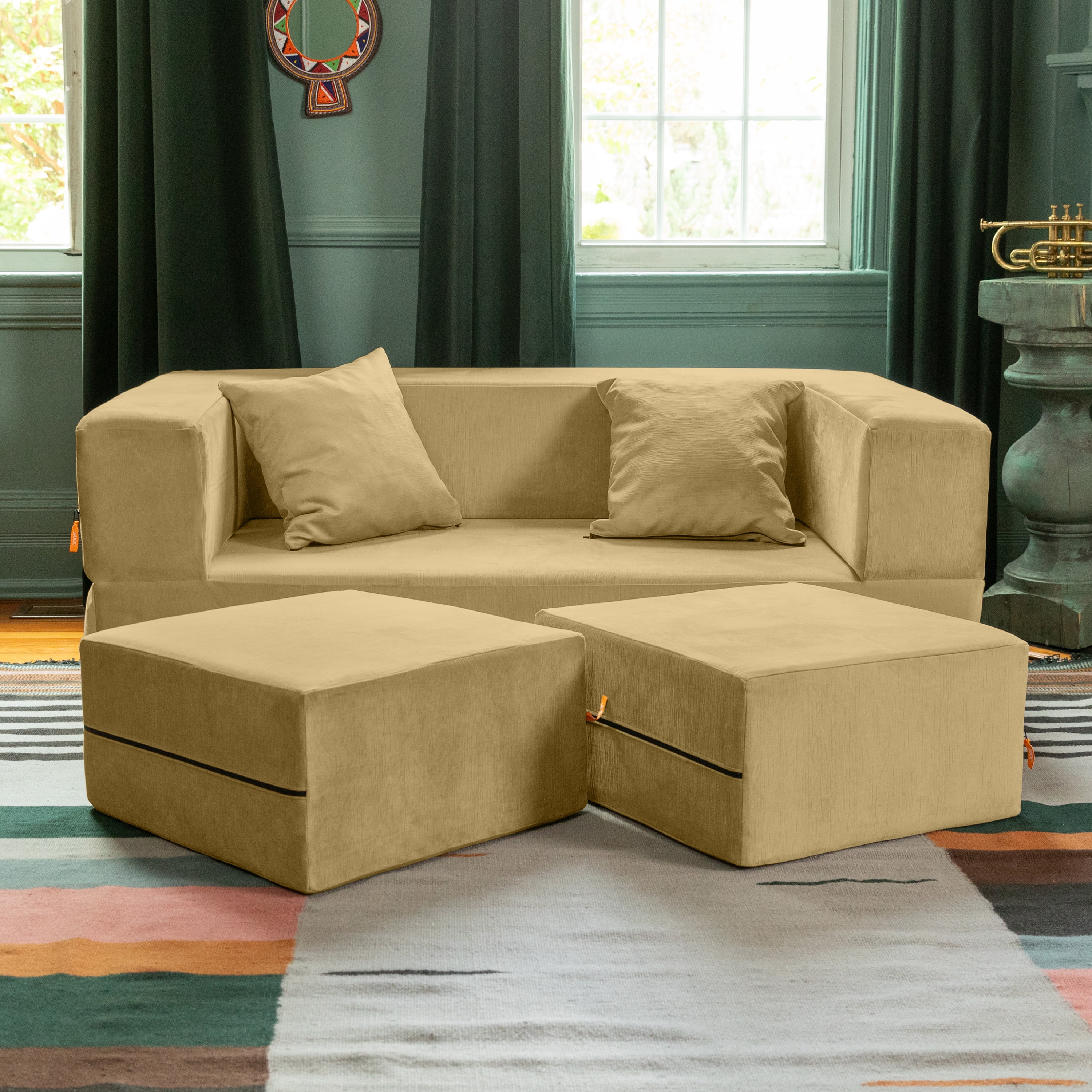 Jaxx Zipline Convertible Sleeper Loveseat & Ottomans, Textured ...