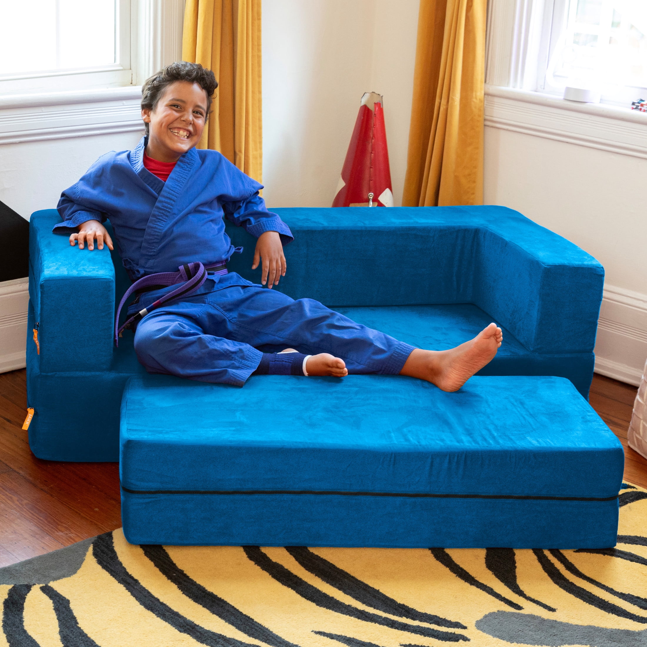 Jaxx Zipline Kids Sofa & Large Ottoman, 3 in 1 Fold Out Sofa, Big