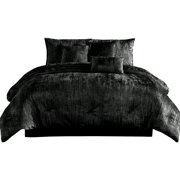 Jay 7 Piece King Comforter Set, Polyester Velvet, Deluxe Texture Black- Saltoro Sherpi
