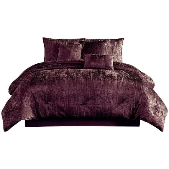 Jay 7 Piece Queen Comforter Set, Purple Polyester Velvet, Deluxe Texture- Saltoro Sherpi