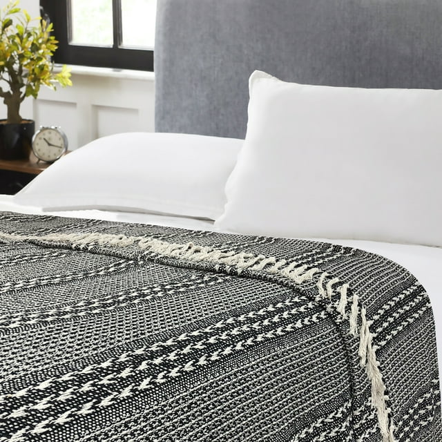 Jay Black and White Cotton Blanket Twin