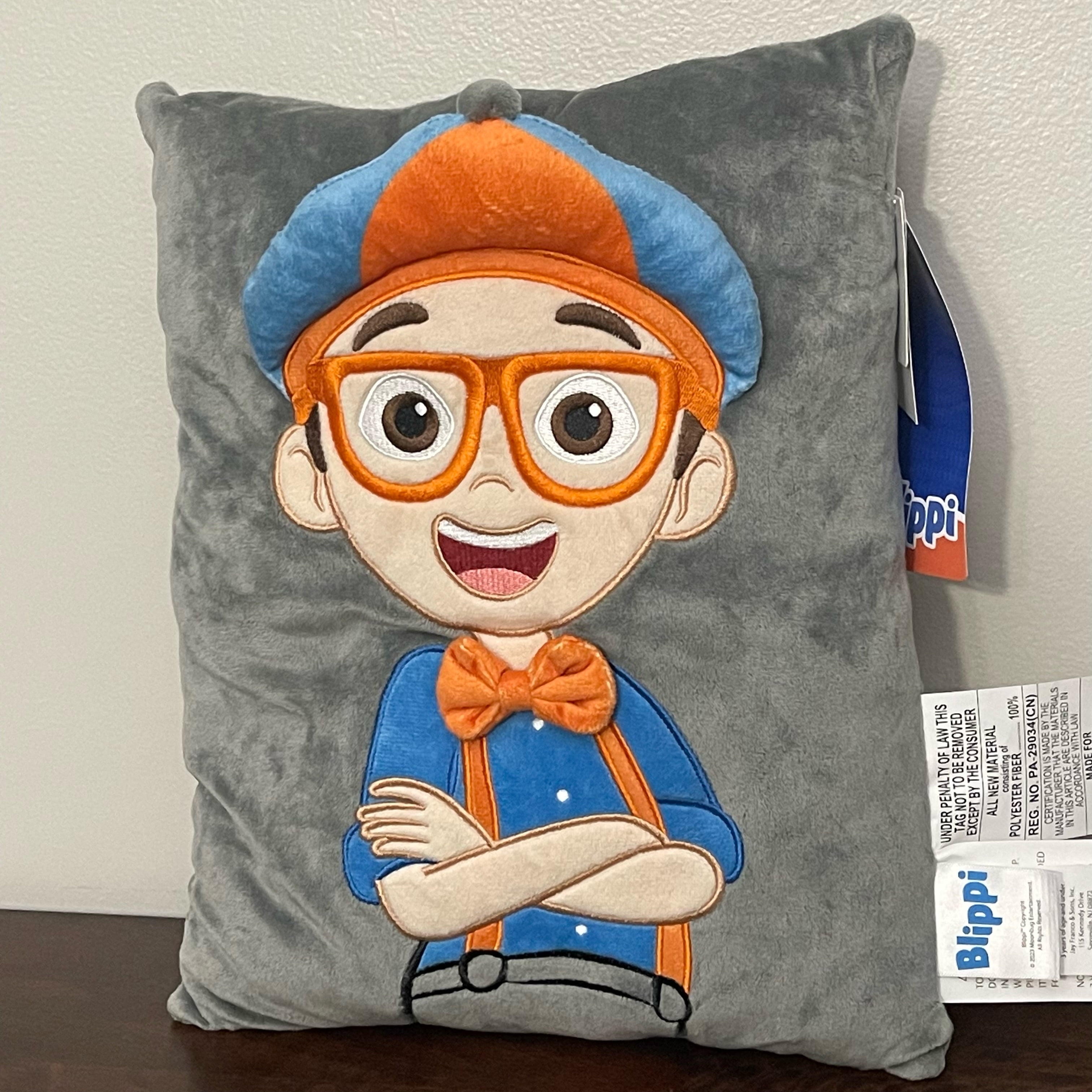 Jay Franco Blippi 3D Snuggle Plush Pillow - Super Soft Gray Pillow - Measures 15 Inches