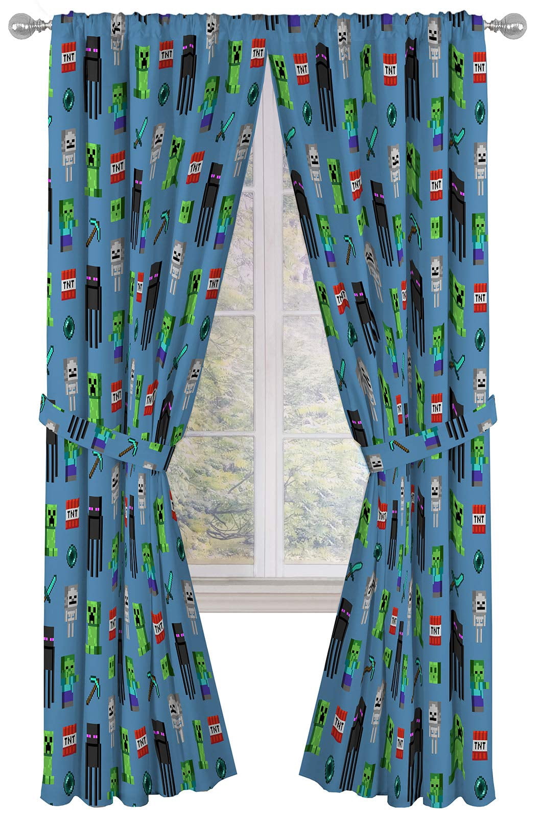 "Jay Franco Blue Microfiber Minecraft Monster Hunters Bedroom Curtains, 42\""Wx84\""L - 4 Piece Set"