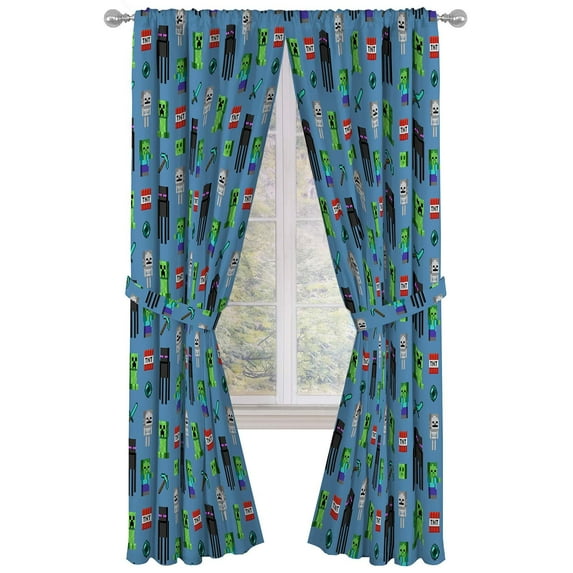 "Jay Franco Blue Microfiber Minecraft Monster Hunters Bedroom Curtains, 42\""Wx84\""L - 4 Piece Set"