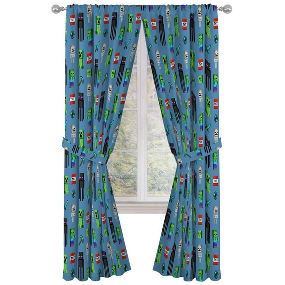"Jay Franco Blue Microfiber Minecraft Monster Hunters Bedroom Curtains, 42""Wx84""L - 4 Piece Set"