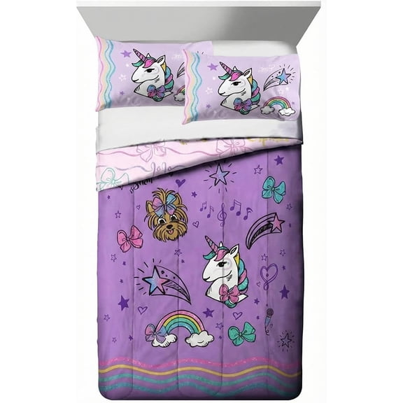 Jay Franco JoJo Siwa Sparkle 5-Piece Full Sheet Set  Includes 1 Flat Sheet, 1 Fitted Sheet & 2 Reversible Pillowcases
