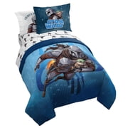 Jay Franco Kids Comforter Set Includes Sheets and Pillow Covers - Soft and Cozy Bed Set for Stylish Room Decor, Official Licensed Bedding, Blue - The Mandalorian, 5 Piece Twin