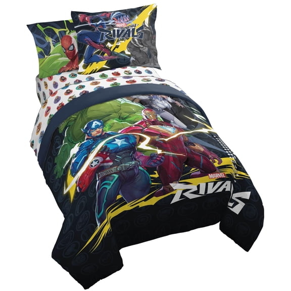 Jay Franco Kids Comforter Set Includes Sheets and Pillow Covers - Soft and Cozy Bed Set for Stylish Room Decor, Official Licensed Bedding, Multi - Marvel Rivals, 7 Piece Full
