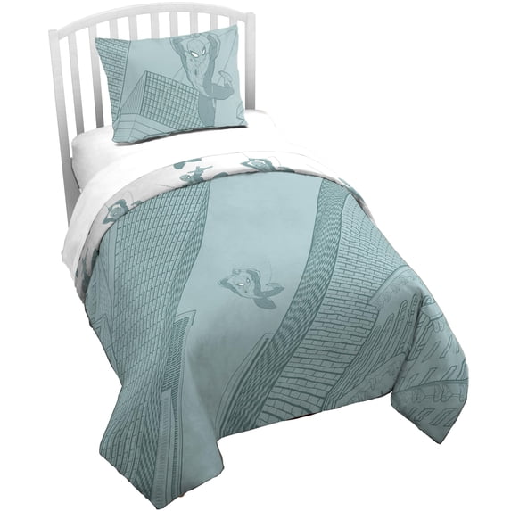 Jay Franco Kids Duvet Cover Set with Sham & Pillowcase – Ultra-Soft Bedding for Room Decor, Cover ONLY Comforter NOT Included, Green - Spiderman, 2 Piece Twin