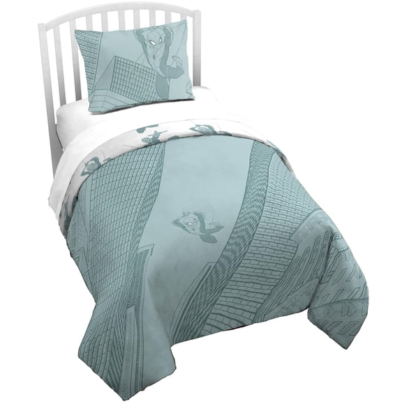 Jay Franco Kids Duvet Cover Set with Sham & Pillowcase  Ultra-Soft Bedding for Room Decor, Cover ONLY Comforter NOT Included, Green - Spiderman, 2 Piece Twin