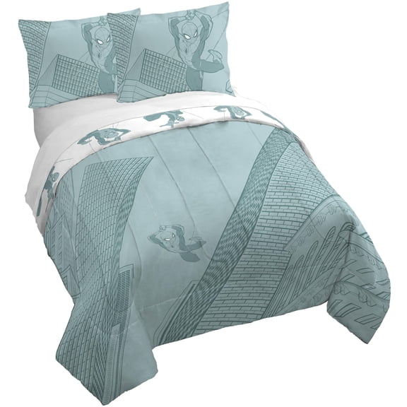 Jay Franco Kids Duvet Cover Set with Sham & Pillowcase Ultra-Soft Bedding for Room Decor, Cover ONLY Comforter NOT Included, Green - Spiderman, 3 Piece Full