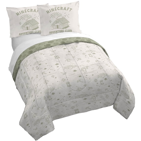 Jay Franco Kids Duvet Cover Set with Sham & Pillowcase Ultra-Soft Bedding for Room Decor, Cover ONLY Comforter NOT Included, White - Minecraft, 3 Piece Queen