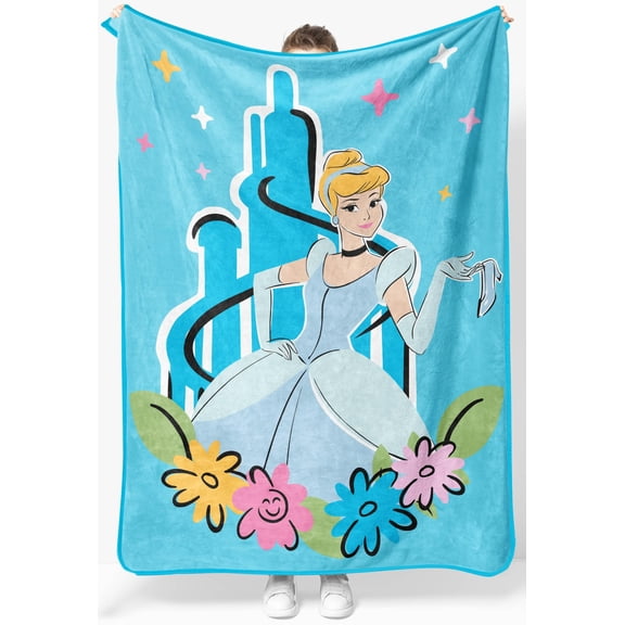 Jay Franco Kids Plush Throw Blanket Soft & Cozy Fleece Throw for Bedroom & Couch Dcor, Official Licensed Product, Blue - Disney Princess Cinderella, 46x60 - Throw Blanket