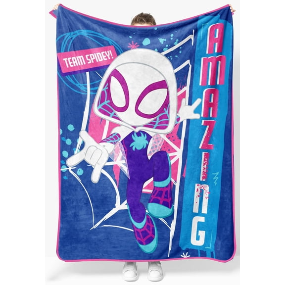 Jay Franco Kids Plush Throw Blanket  Soft & Cozy Fleece Throw for Bedroom & Couch Dcor, Official Licensed Product, Blue - Ghost Spider, 46x60 - Throw Blanket