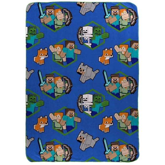 Jay Franco Kids Plush Throw Blanket Soft & Cozy Fleece Throw for Bedroom & Couch Dcor, Official Licensed Product, Blue - Minecraft, 46x60 - Throw Blanket