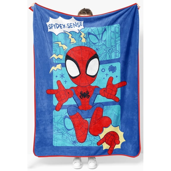 Jay Franco Kids Plush Throw Blanket Soft & Cozy Fleece Throw for Bedroom & Couch Dcor, Official Licensed Product, Blue - Spidey & Friends, 46x60 - Throw Blanket