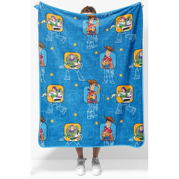 Jay Franco Kids Plush Throw Blanket Soft & Cozy Fleece Throw for Bedroom & Couch Dcor, Official Licensed Product, Blue - Toy Story, 40x50 - Travel Blanket