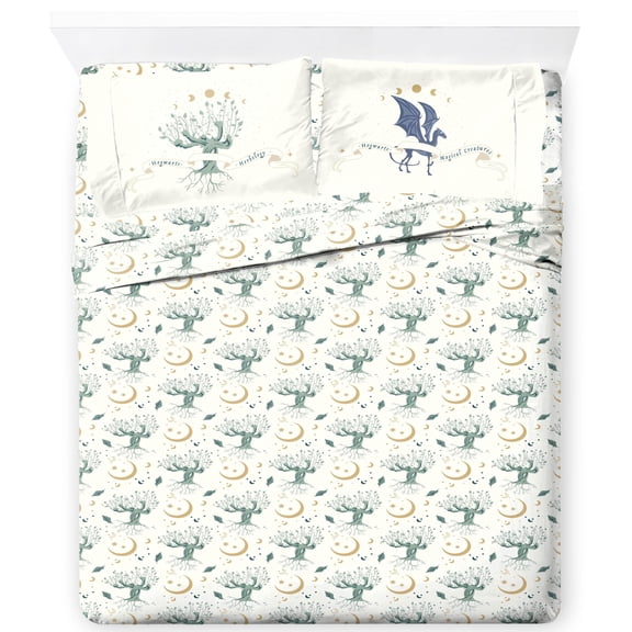 Jay Franco Kids Sheet Set with Fitted, Flat Sheets & Pillow Cover - Ultra-Soft Bedding with Pillowcase for Room Decor, White - Harry Potter, 4 Piece Full