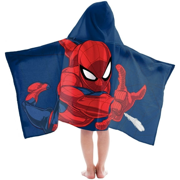 Jay Franco Marvel Spiderman Web Head Super Soft & Absorbent Kids Hooded Bath/Pool/Beach Towel - Fade Resistant Cotton Terry Towel 22.5" Inch x 51" Inch (Official Marvel Product)