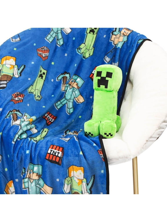 Minecraft Creeper Plush Mini Pillow Buddy & 50 x 60 Inch Throw Blanket Set - Kids Super Soft 2 Piece Cuddle Set
