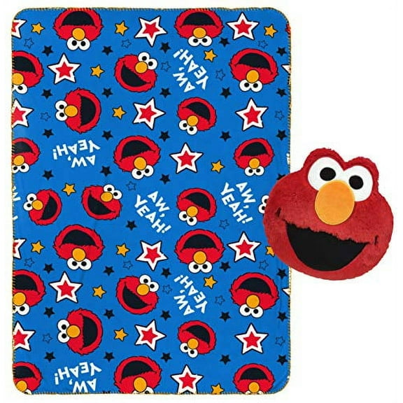Jay Franco Sesame Street Elmo Plush Pillow and 40" Inch x 50" Inch Throw Blanket - Kids Super Soft 2 Piece Nogginz Set (Official Sesame Street Product)