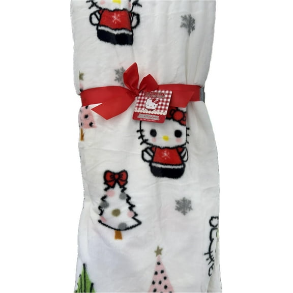 Jay Franco & Sons, Inc. Hello Kitty Blankets and Throws White - Hello Kitty with Christmas Trees, Throw - 50x70