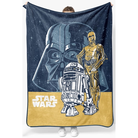 Jay Franco Star Wars Throw Blanket - Darth Vader, R2-D2, C-3PO Retro Soft Fleece Kids Blanket 46 x 60 Inches, Officially Licensed Machine Washable Star Wars Bedding Gift for Boys and Girls