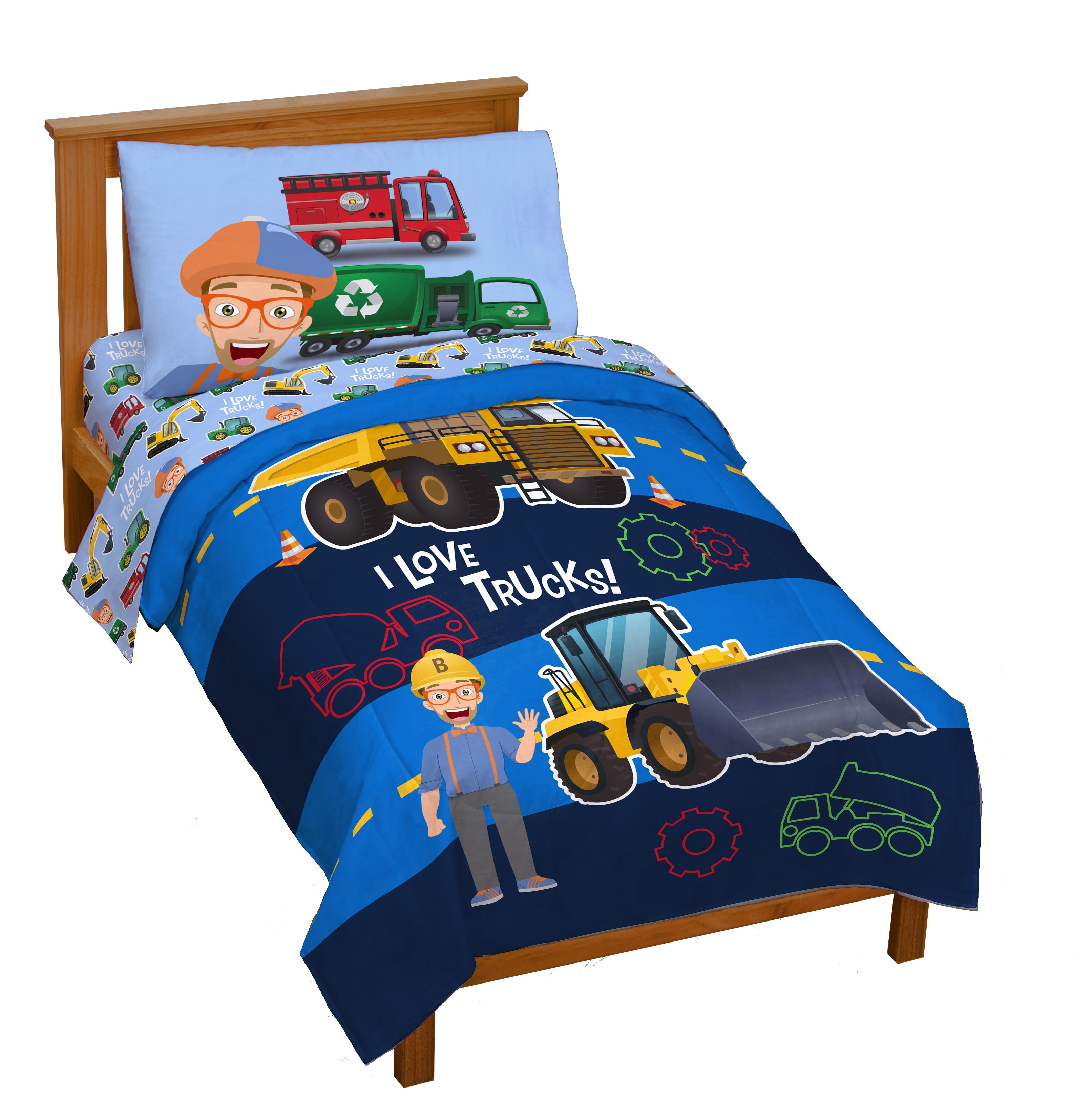 Moonbug Blippi Machine Fun 4 Piece Toddler/Crib Size Kids Bed Set