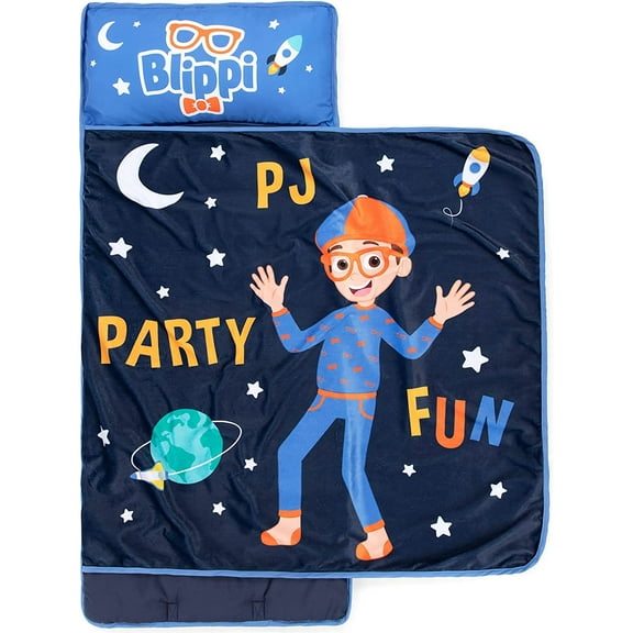 Moonbug Blippi PJ Party Fun Blue Nap Mat, 100% Microfiber