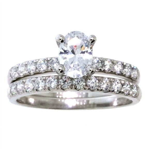Jay Heart Designs 10K White Gold Oval Solitaire Simulated White Diamond Bridal Engagement Set