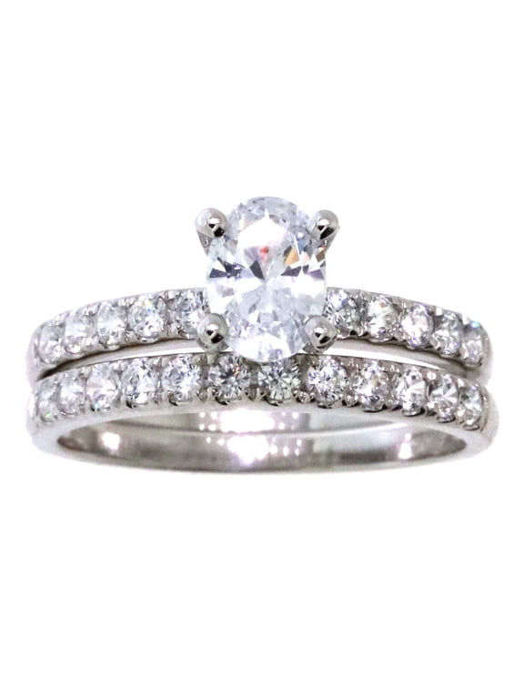 Jay Heart Designs 10K White Gold Oval Solitaire Simulated White Diamond Bridal Engagement Set