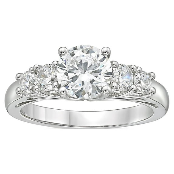 Jay Heart Designs 925 Sterling Silver 5 Stone Round Simulated White Diamond Ring