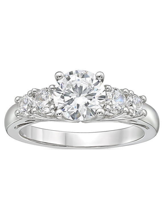 Jay Heart Designs 925 Sterling Silver 5 Stone Round Simulated White Diamond Ring