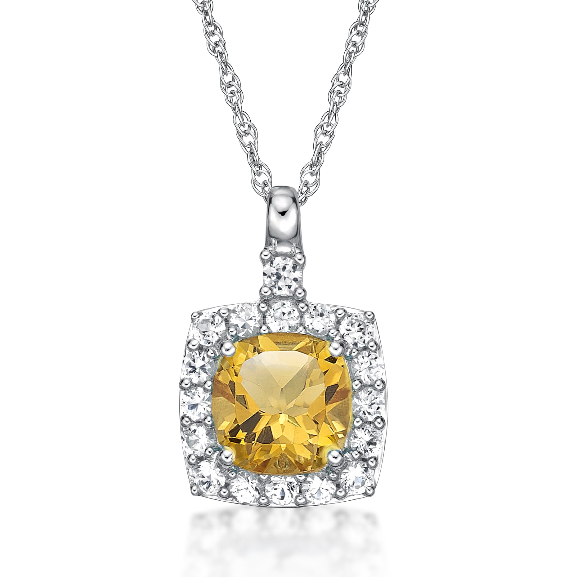 Jay Heart Designs 925 Sterling Silver Citrine and Created White Sapphire Pendant with 18" Chain