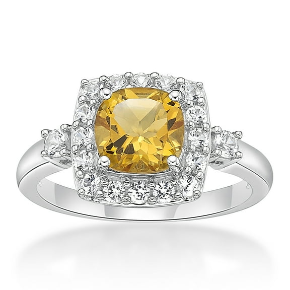Jay Heart Designs 925 Sterling Silver Citrine and Created White Sapphire Ring