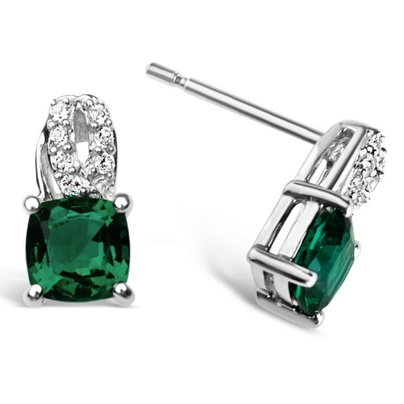 Jay Heart Designs 925 Sterling Silver Created Emerald and Created White Sapphire Earrings