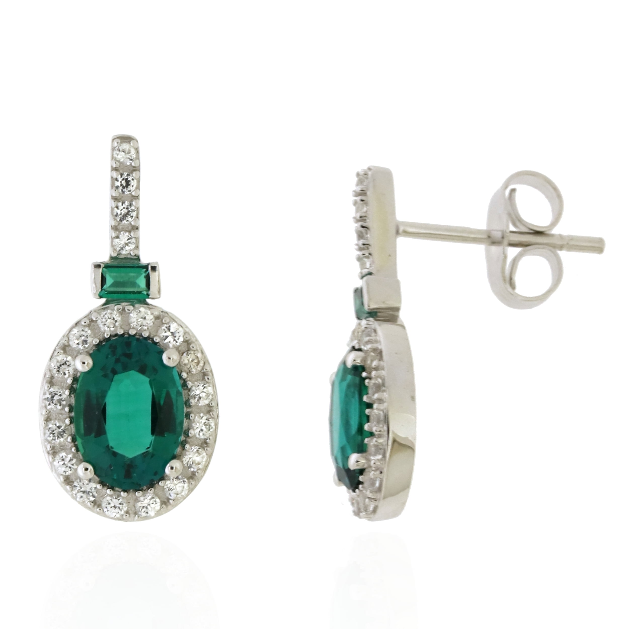Jay Heart Designs 925 Sterling Silver Created Emerald and Created White Sapphire Earrings