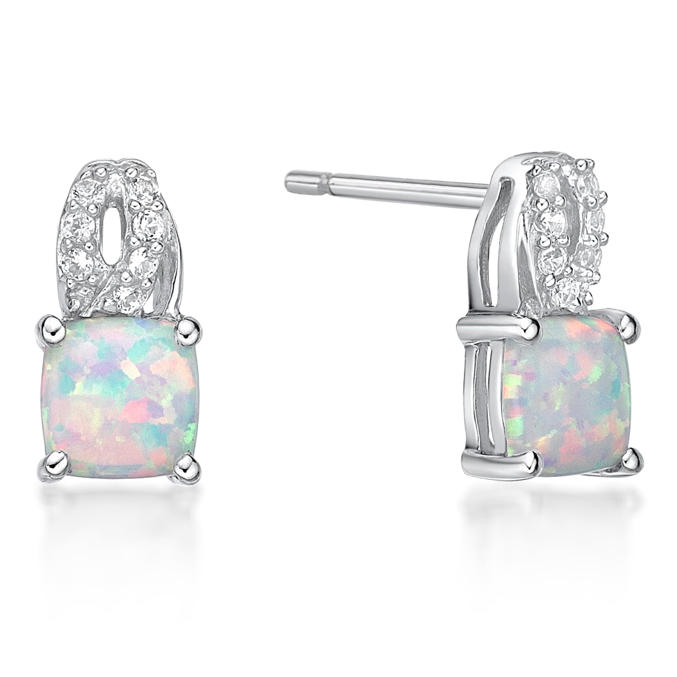 Jay Heart Designs 925 Sterling Silver Created Opal and Created White Sapphire Earrings